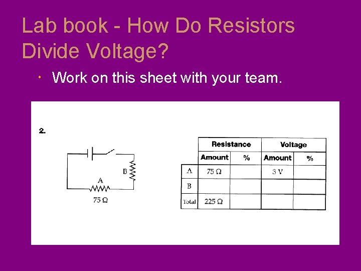 Lab book - How Do Resistors Divide Voltage? Work on this sheet with your