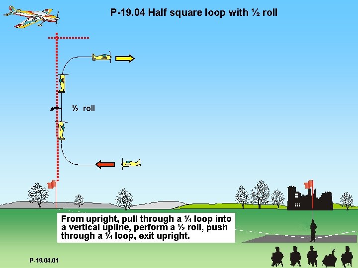 P-19. 04 Half square loop with ½ roll From upright, pull through a ¼