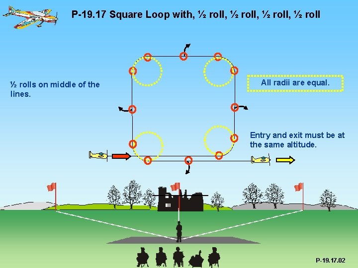 P-19. 17 Square Loop with, ½ roll, ½ rolls on middle of the lines.