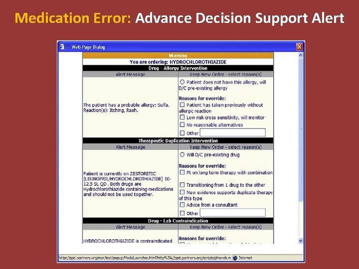 Medication Error: Advance Decision Support Alert 