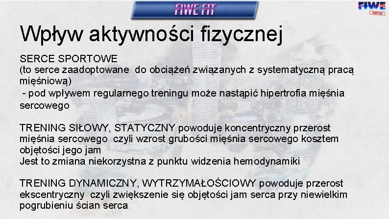 Wpływ aktywności fizycznej SERCE SPORTOWE (to serce zaadoptowane do obciążeń związanych z systematyczną pracą