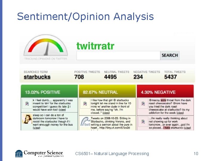 Sentiment/Opinion Analysis CS 6501– Natural Language Processing 10 