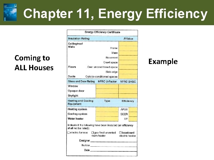 Chapter 11, Energy Efficiency Coming to ALL Houses Example 