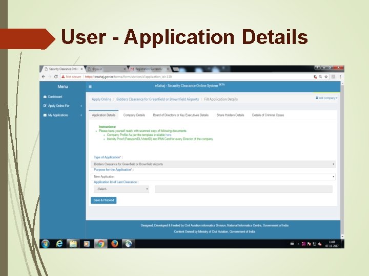 User - Application Details User - Application Details