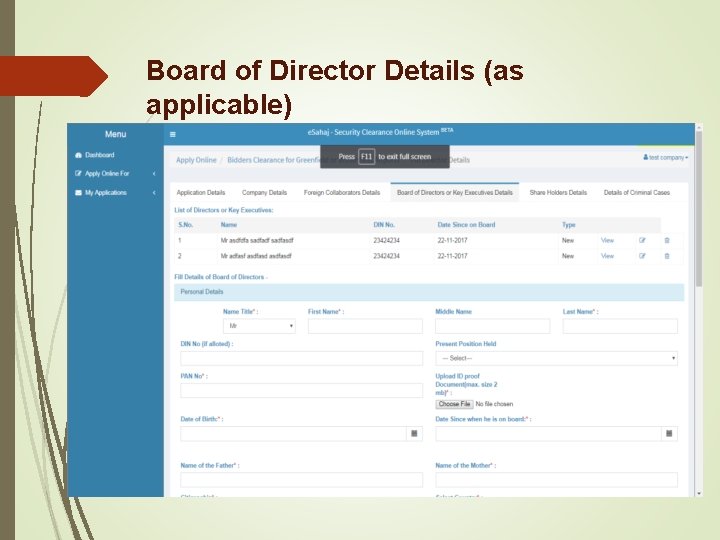 Board of Director Details (as applicable) Board of Director Details (as applicable)