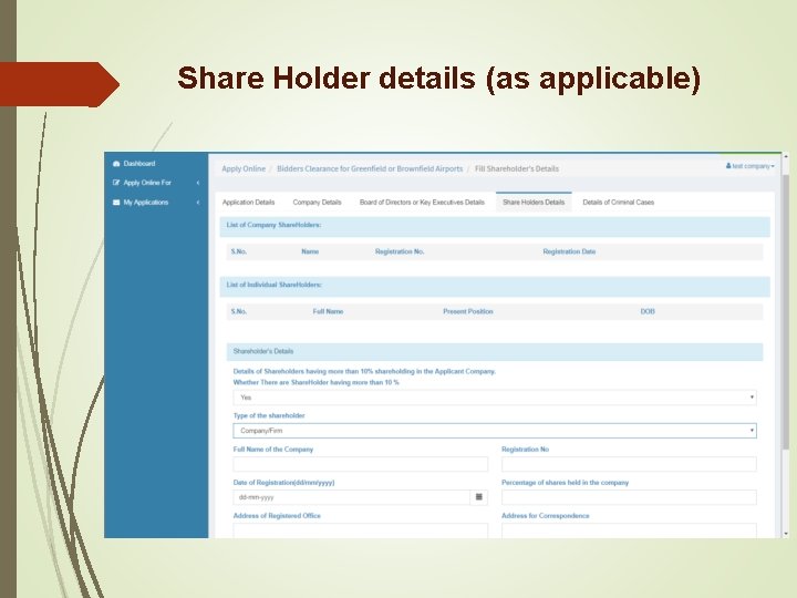 Share Holder details (as applicable) Share Holder details (as applicable)