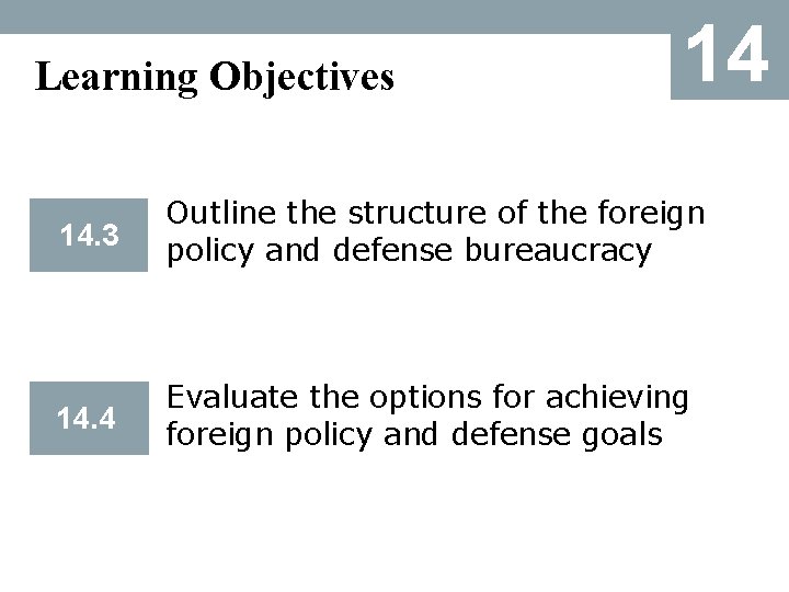 Learning Objectives 14 14. 3 Outline the structure of the foreign policy and defense