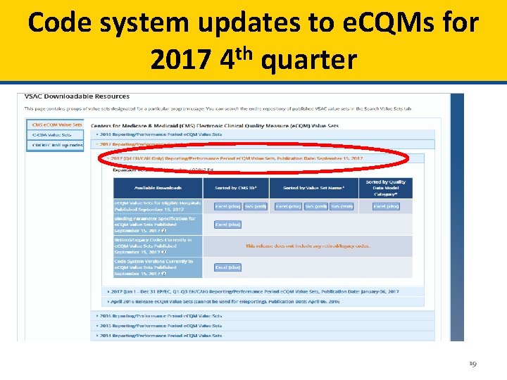 Code system updates to e. CQMs for 2017 4 th quarter 19 