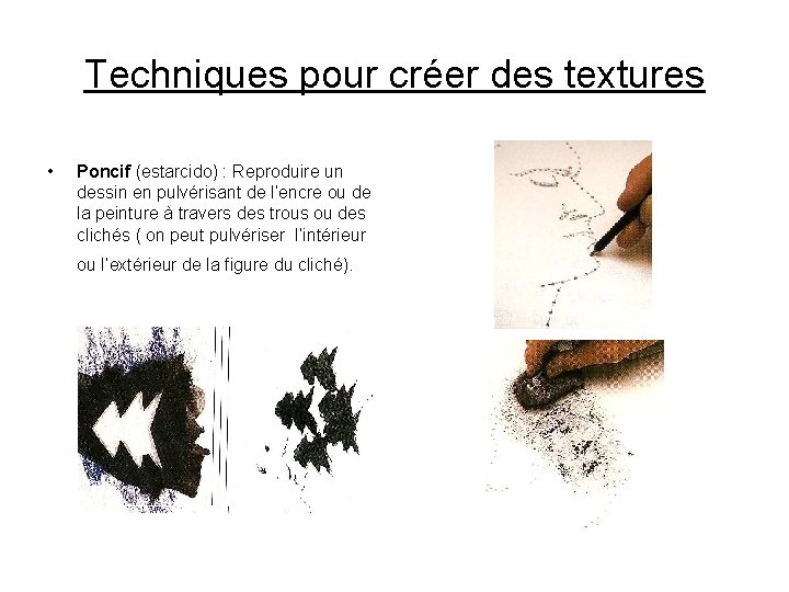 Techniques pour créer des textures • Poncif (estarcido) : Reproduire un dessin en pulvérisant