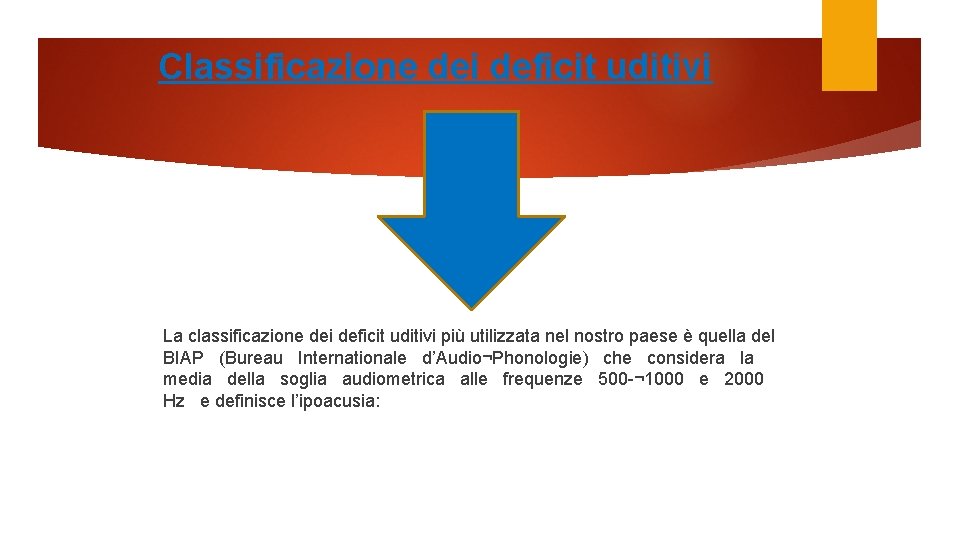 Classificazione dei deficit uditivi La classificazione dei deficit uditivi più utilizzata nel nostro paese