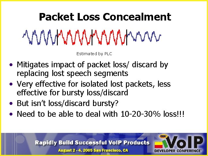 Packet Loss Concealment Estimated by PLC • Mitigates impact of packet loss/ discard by