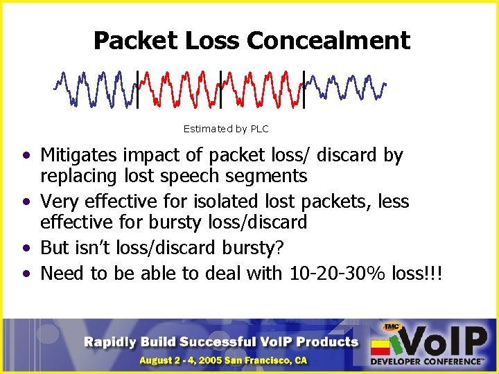 Packet Loss Concealment Estimated by PLC • Mitigates impact of packet loss/ discard by