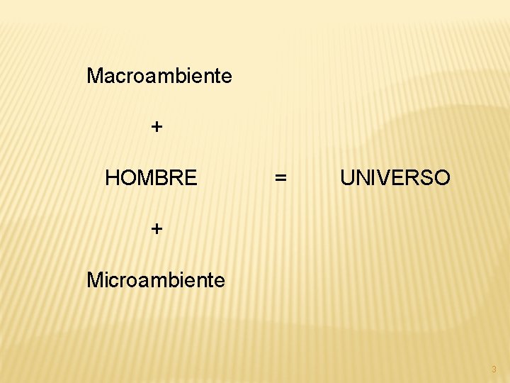 Macroambiente + HOMBRE = UNIVERSO + Microambiente 3 