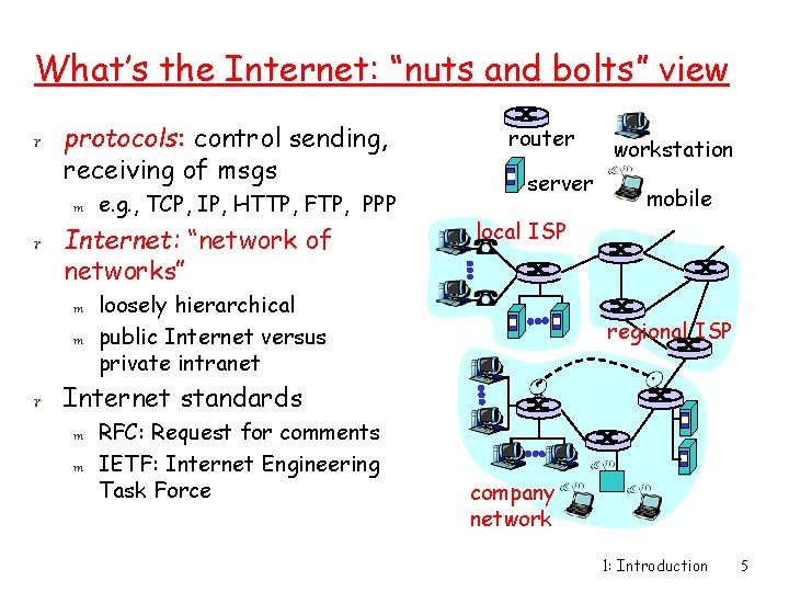 What’s the Internet: “nuts and bolts” view r protocols: control sending, receiving of msgs