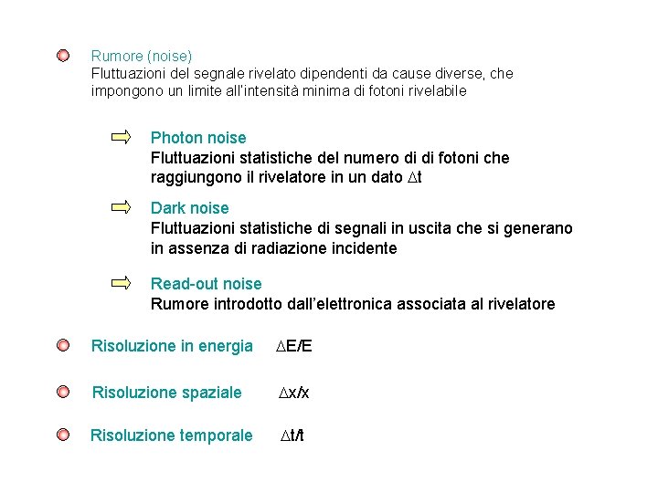 Rumore (noise) Fluttuazioni del segnale rivelato dipendenti da cause diverse, che impongono un limite