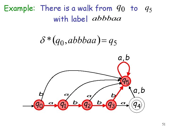 Example: There is a walk from with label to 51 
