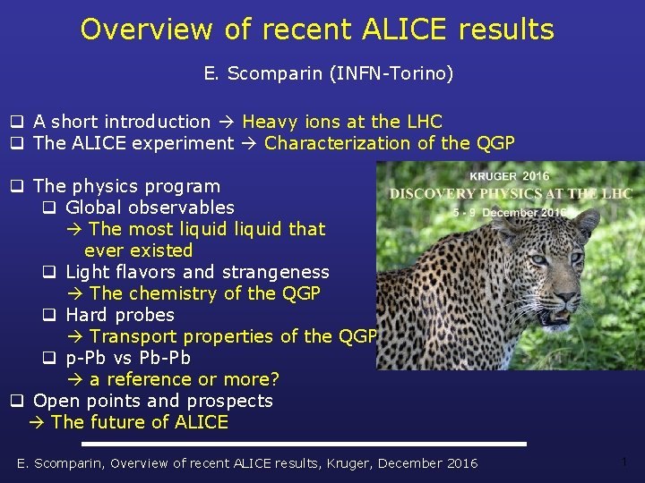 Overview of recent ALICE results E. Scomparin (INFN-Torino) q A short introduction Heavy ions