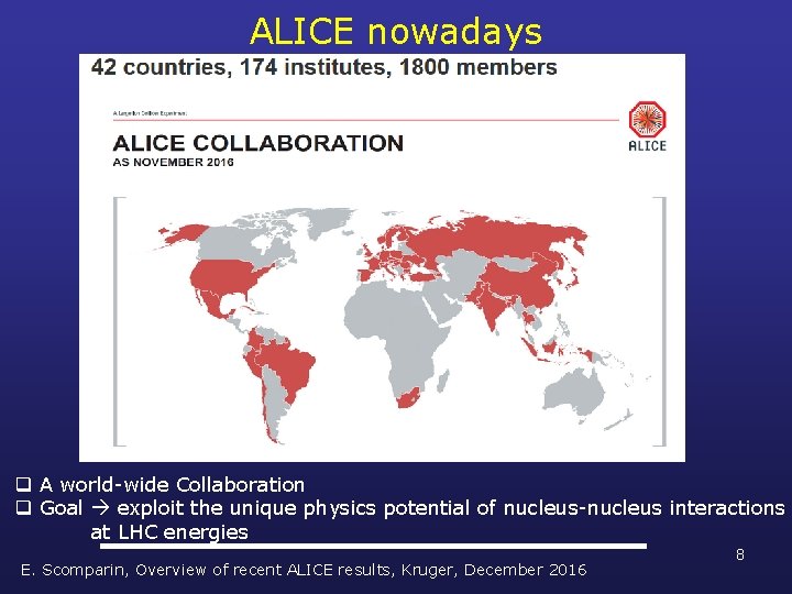 ALICE nowadays q A world-wide Collaboration q Goal exploit the unique physics potential of