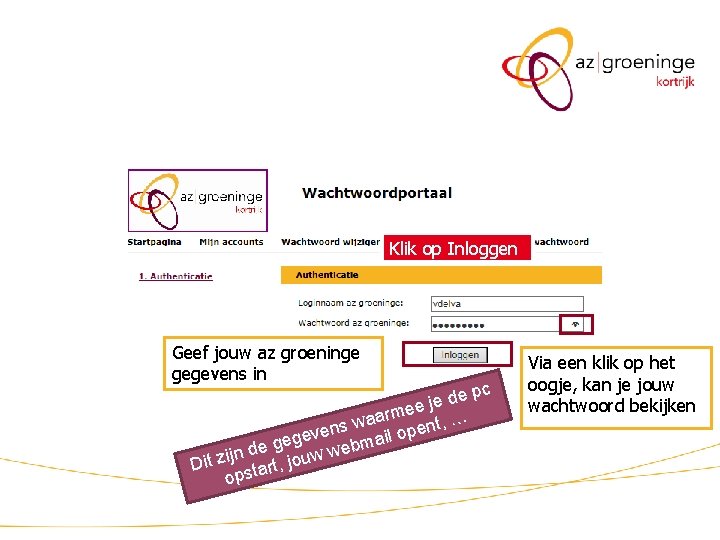 Klik op Inloggen Geef jouw az groeninge gegevens in pc e d ee je