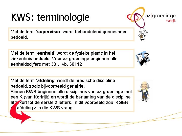 KWS: terminologie Met de term ‘supervisor’ wordt behandelend geneesheer bedoeld. Met de term ‘eenheid’