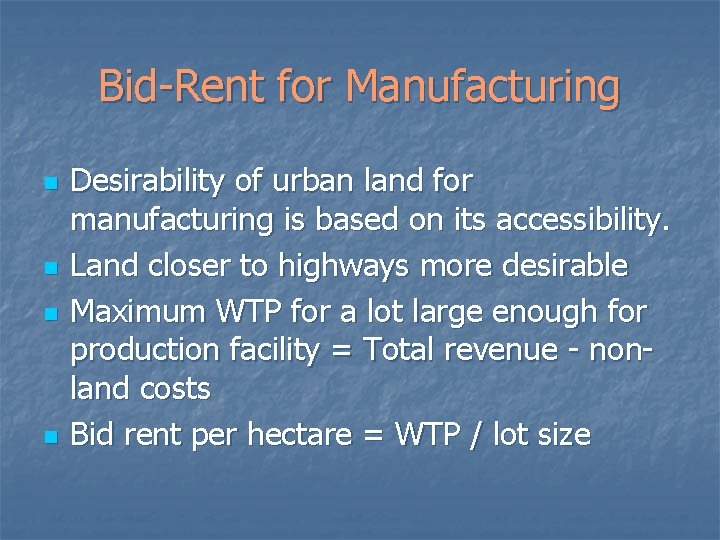 Chapter 6 Urban Land Rent Purpose n We