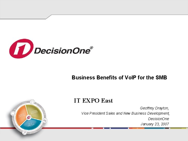 Business Benefits of Vo. IP for the SMB IT EXPO East Geoffrey Drayton, Vice