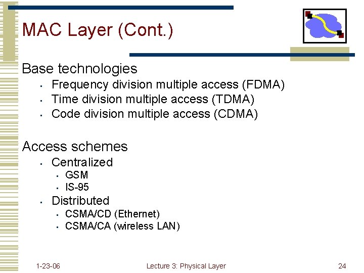 MAC Layer (Cont. ) Base technologies • • • Frequency division multiple access (FDMA)