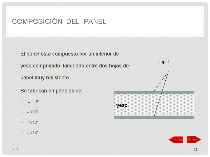 COMPOSICIÓN DEL PANEL • El panel está compuesto por un interior de yeso comprimido,