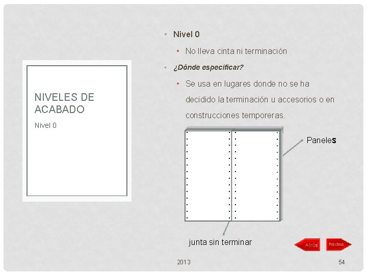  • Nivel 0 • No lleva cinta ni terminación • ¿Dónde especificar? •