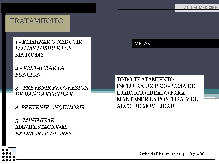 ACTUAL MEDICINE TRATAMIENTO 1. - ELIMINAR O REDUCIR LO MAS POSIBLE LOS SINTOMAS 2.