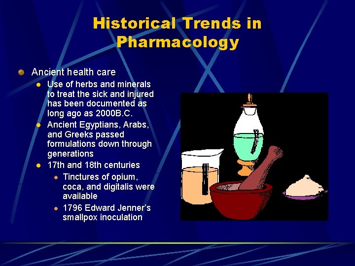 Historical Trends in Pharmacology Ancient health care l l l Use of herbs and