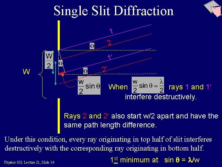 Single Slit Diffraction 1 2 W 1 2 When rays 1 and 1 interfere
