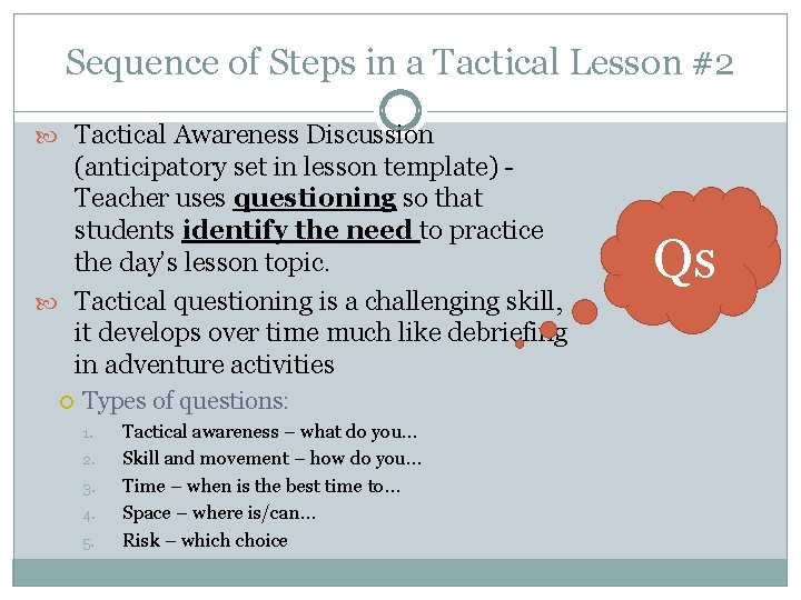 Sequence of Steps in a Tactical Lesson #2 Tactical Awareness Discussion (anticipatory set in