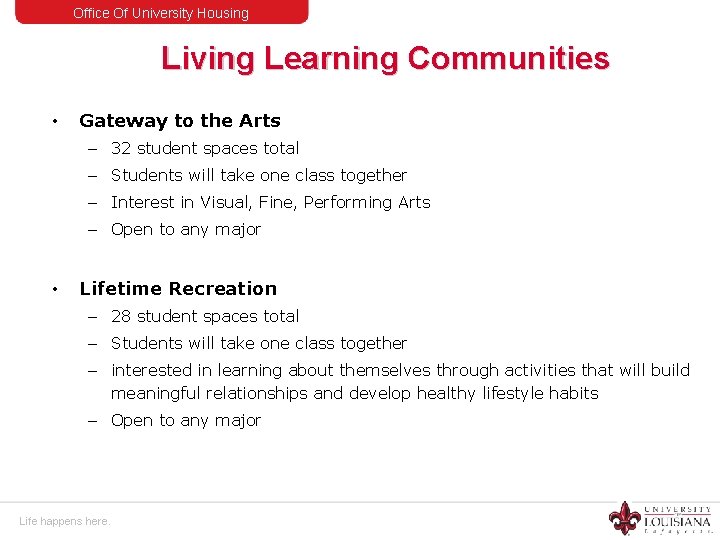 Office Of University Housing Living Learning Communities • Gateway to the Arts – 32