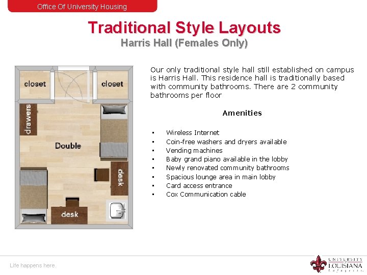 Office Of University Housing Traditional Style Layouts Harris Hall (Females Only) Our only traditional