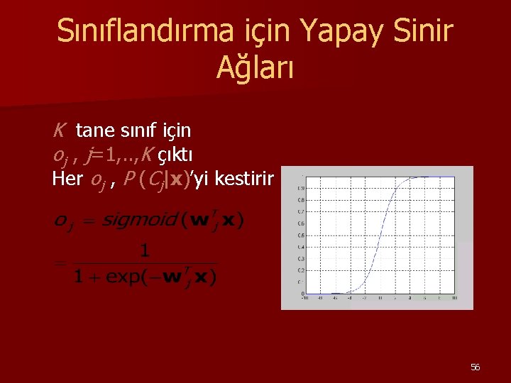 Sınıflandırma için Yapay Sinir Ağları K tane sınıf için oj , j=1, . .