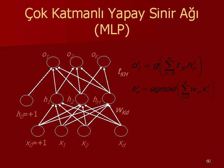 Çok Katmanlı Yapay Sinir Ağı (MLP) o 2 o 1 o. K t. KH