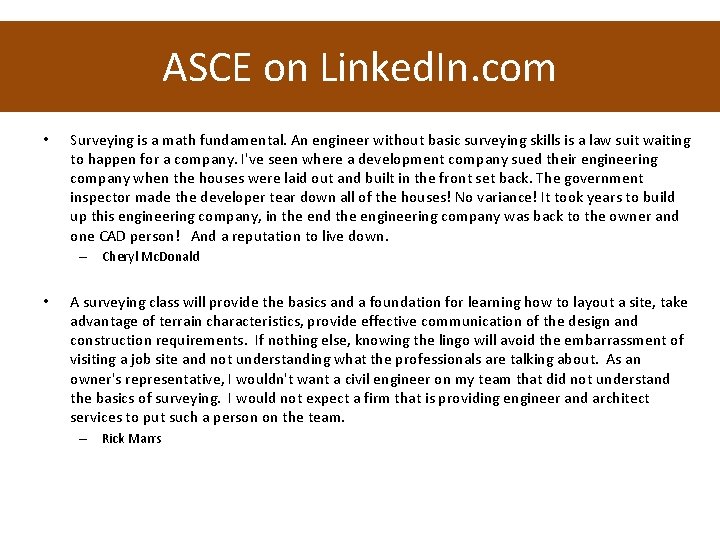 ASCE on Linked. In. com • Surveying is a math fundamental. An engineer without