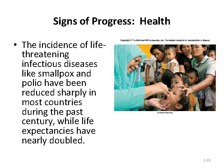 Signs of Progress: Health • The incidence of lifethreatening infectious diseases like smallpox and Signs of Progress: Health • The incidence of lifethreatening infectious diseases like smallpox and