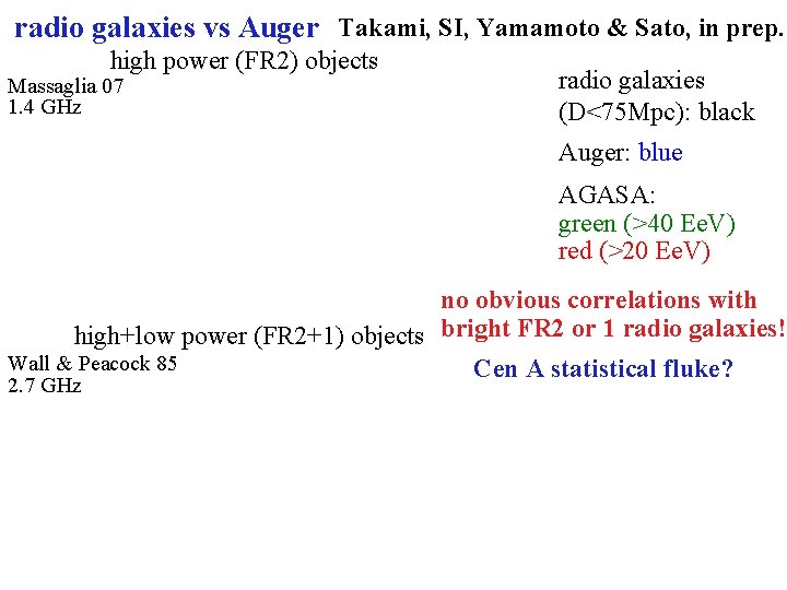 radio galaxies vs Auger Takami, SI, Yamamoto & Sato, in prep. high power (FR