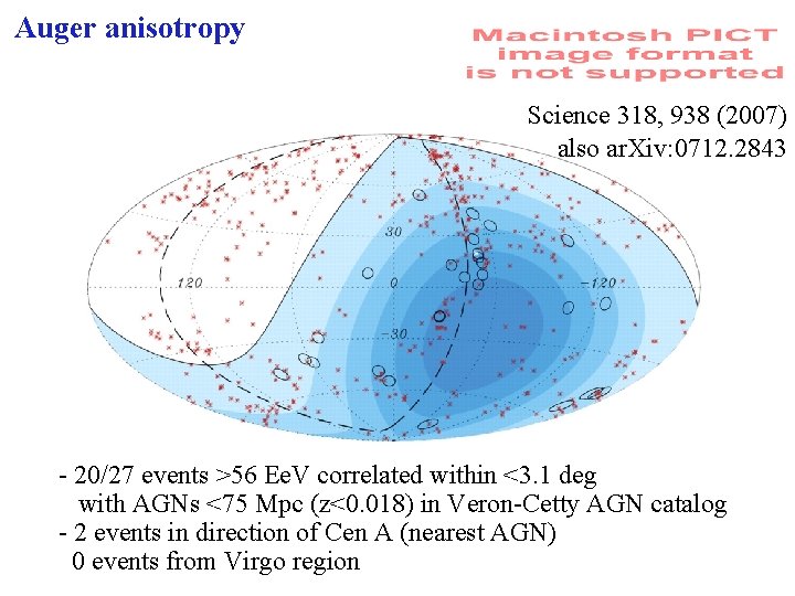 Auger anisotropy Science 318, 938 (2007) also ar. Xiv: 0712. 2843 - 20/27 events