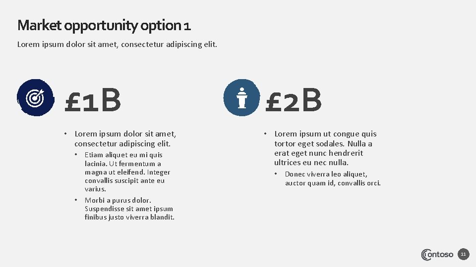 Market opportunity option 1 Lorem ipsum dolor sit amet, consectetur adipiscing elit. £ 1