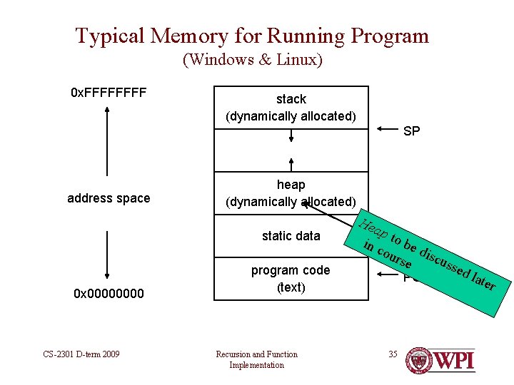 Typical Memory for Running Program (Windows & Linux) 0 x. FFFF stack (dynamically allocated) Typical Memory for Running Program (Windows & Linux) 0 x. FFFF stack (dynamically allocated)