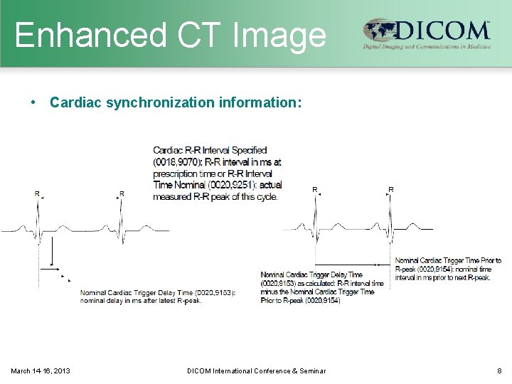 Enhanced CT Image • Cardiac synchronization information: March 14 -16, 2013 DICOM International Conference