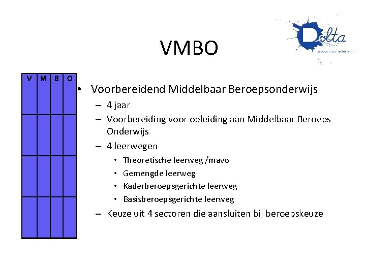 VMBO V M B O • Voorbereidend Middelbaar Beroepsonderwijs – 4 jaar – Voorbereiding