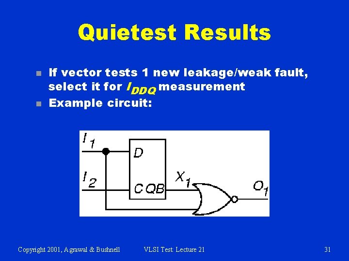 Quietest Results n n If vector tests 1 new leakage/weak fault, select it for