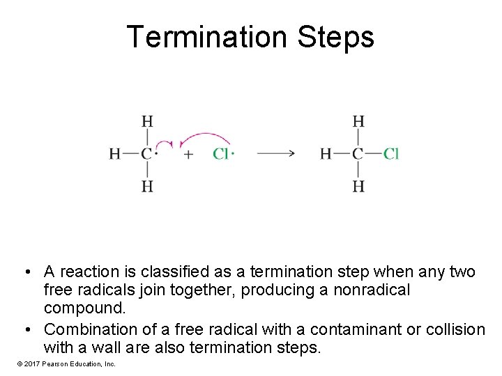 Termination Steps • A reaction is classified as a termination step when any two