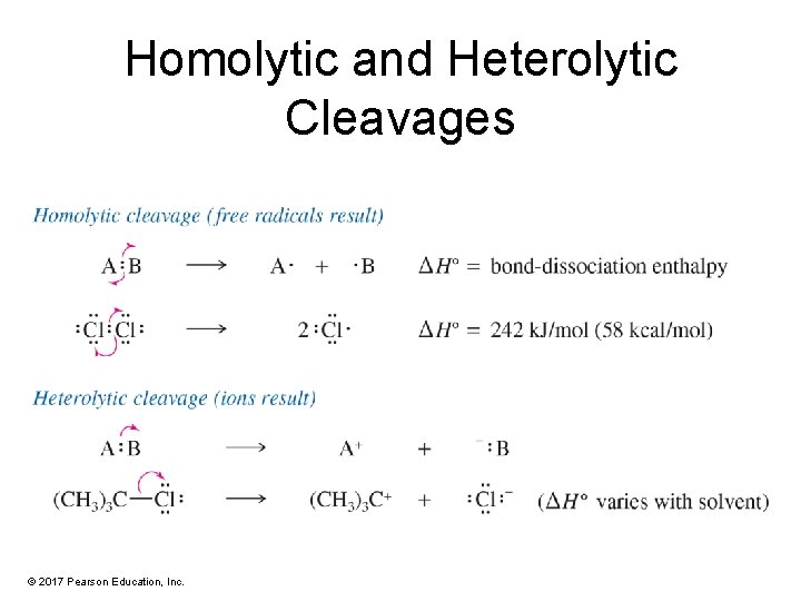 Homolytic and Heterolytic Cleavages © 2017 Pearson Education, Inc. 