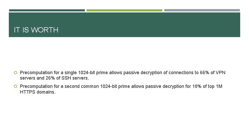 IT IS WORTH Precomputation for a single 1024 -bit prime allows passive decryption of