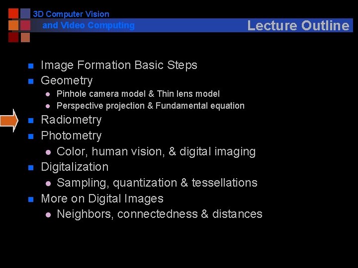 3 D Computer Vision and Video Computing n n Image Formation Basic Steps Geometry